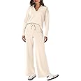Glamaker Women's 2 Piece Sets Outfits Casual Long Sleeve Sweatsuits Polo Top and Wide Leg Pants Matching Sets