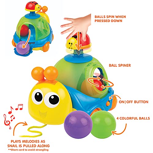 Press & Spin Balls Snail Pull Toy for 1 Year Old Toddlers & Up Cause