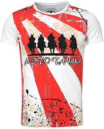 Akito Tanaka Men T-Shirt Samurai WAR Printshirt Vintage Print Farbklecks Strip Asiatisches Motif
