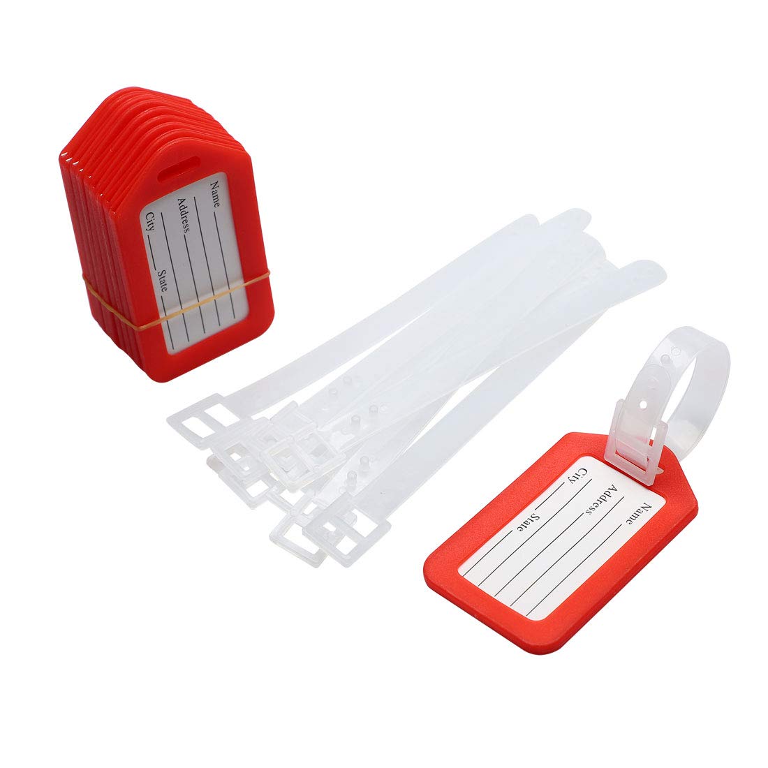 sourcing map Plastic Suitcase Bag ID Name Label Luggage Holder Tag 10 Pcs Red White