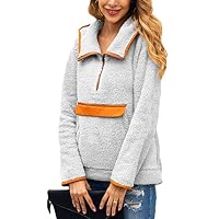 watersouprty Womens Long Sleeve Zipper Casual Loose Pullover Tops Fleece Sweatshirt(Light Grey M)