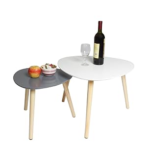 ease Set di 2 Tavolino da caffè Tavolino da Salotto Sovrapponibili da Salotto per Ufficio, Cucina, Soggiorno (Bianco+Grigio)