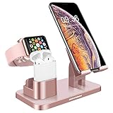 BENTOBEN 3-in-1 Charging Stand, Universal Charging Dock Station for Airpods 2/1 Apple Watch Series 4/3/2/1 iPhone Xs Max XS XR X 8 7 6S 6 Plus SE 5S 5 Android Smartphone iPad Tablet, Rose Gold