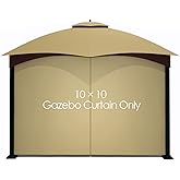 Tanxianzhe Gazebo Replacement Privacy Curtain with Zipper Outdoor Universal Privacy Panel Sidewall for 10' x 10' Gazebo (Khaki)