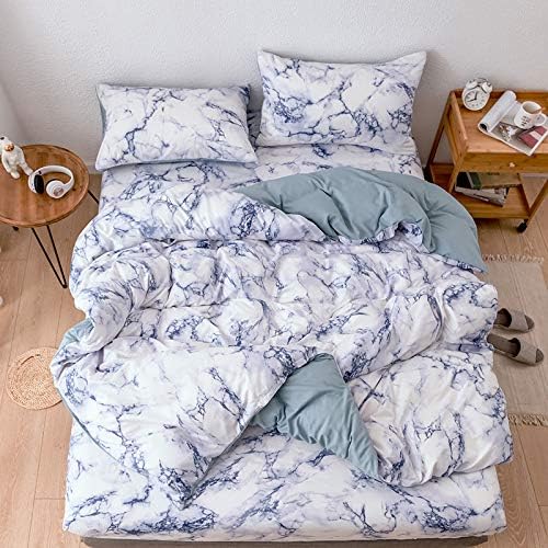 Styho Marble Duvet Cover Set Double Reversible Modern Blue Marble