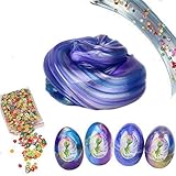 SLOUEASY Slime 10 oz 4 Pack Crystal Galaxy Fruit Pack Egg Slime,Glitter Putty Fluffy Slime Toy, Scented Stress Relief Sludge Clear Clay Jumbo Slime Toy for Girls and Boys