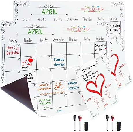 Magnetic Dry Erase Calendar, Notepad, and Adjustable Photo Frame for Kitchen Refrigerator – Monthly Magnetic Fridge Calendar Board Planner with Two Markers and Eraser Pack of 2