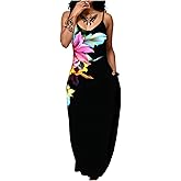 Fussangshu Women's Summer Maxi Dress Long Dress Casual Boho Sleeveless Strap Smocked Tiered Long Beach Sun Dresses