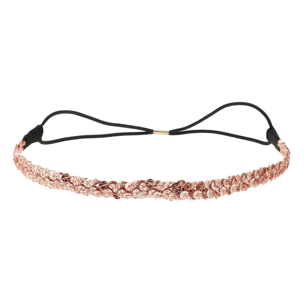 moonbow Women's Sequin Hair Band Rose Gold - Elastic Headband Unique Size - Wedding or Evening Hairband Rhinestones and Sequins - Party Headband Shiny Bohemian, Hippie Chic Look