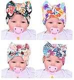 Toptim 4 Pcs Baby Newborn Girl Hat with Bow Infant Bowknot Hats 0-3 M