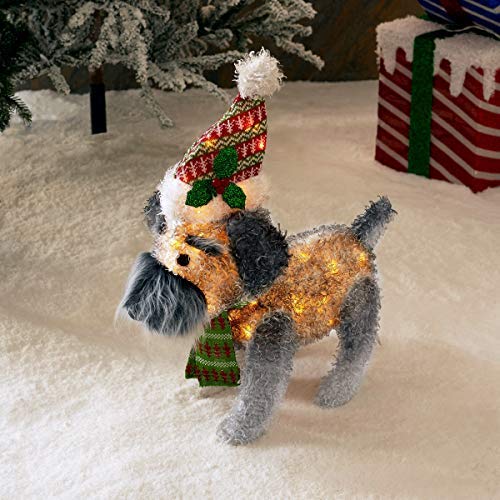 Holiday Time Fun Festive Prelit Fluffy Schnauzer 25-Inch Light-Up Indoor Outdoor Decoration 35 Lights