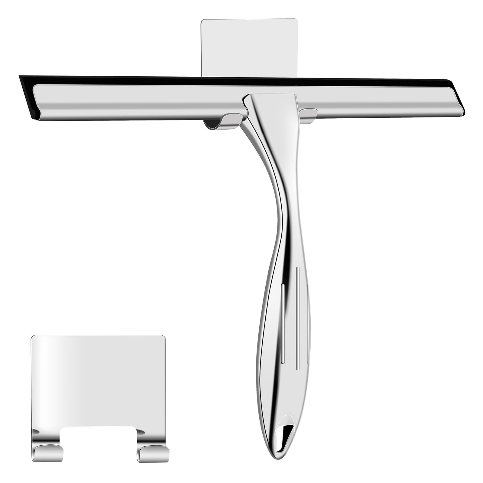 Shower Squeegee, 10 Inch Stainless Steel Window Squeegee Cleaner for Shower Glass Door with Hook, Shower Wiper Screen for Bathroom, Window,Mirror and Car Glass