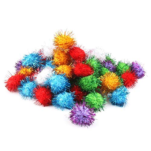 BIPY 20/Pack 3.5cm Cat Toy Soft Balls Kitten Toys with Tinsel Fluff Indoor Pompom Ball Assorted Color Random