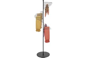 DYRABREST 67" Freestanding Scarf Organizer, Metal Spiral Scarf Holder with 30 Rods, Commercial Hijab Organizer Belt Pants Hanger for Clothing Store Home, Space Saving Shelves (Black)