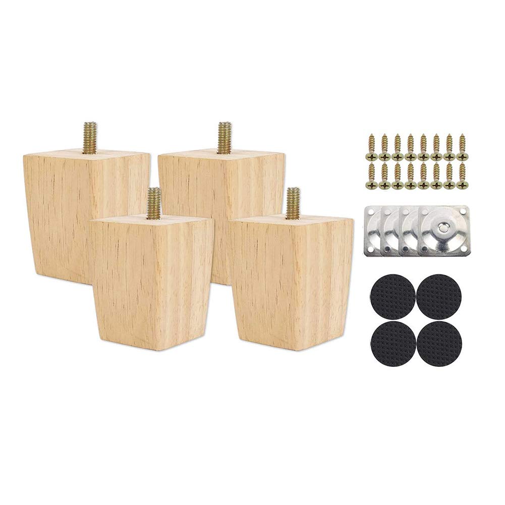 4PCS Height Sofa Legs,Solid Wood Furniture Legs,Replacement Armchair Cabinet Feet Wood Table Legs with Mounting Plate & Screws for Ottoman Couch Sofa Cabinet Ottoman (6CM)