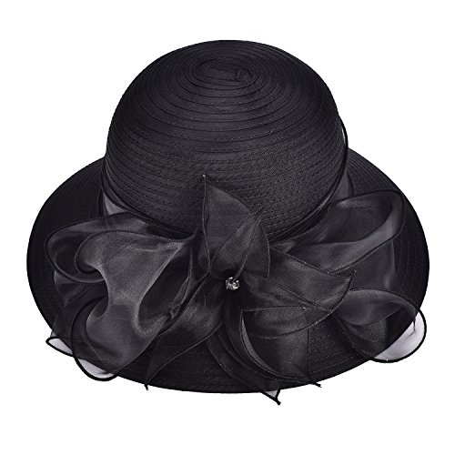 Womens Kentucky Derby Floral Wide Brim Church Dress Sun Hat A323 (Black)