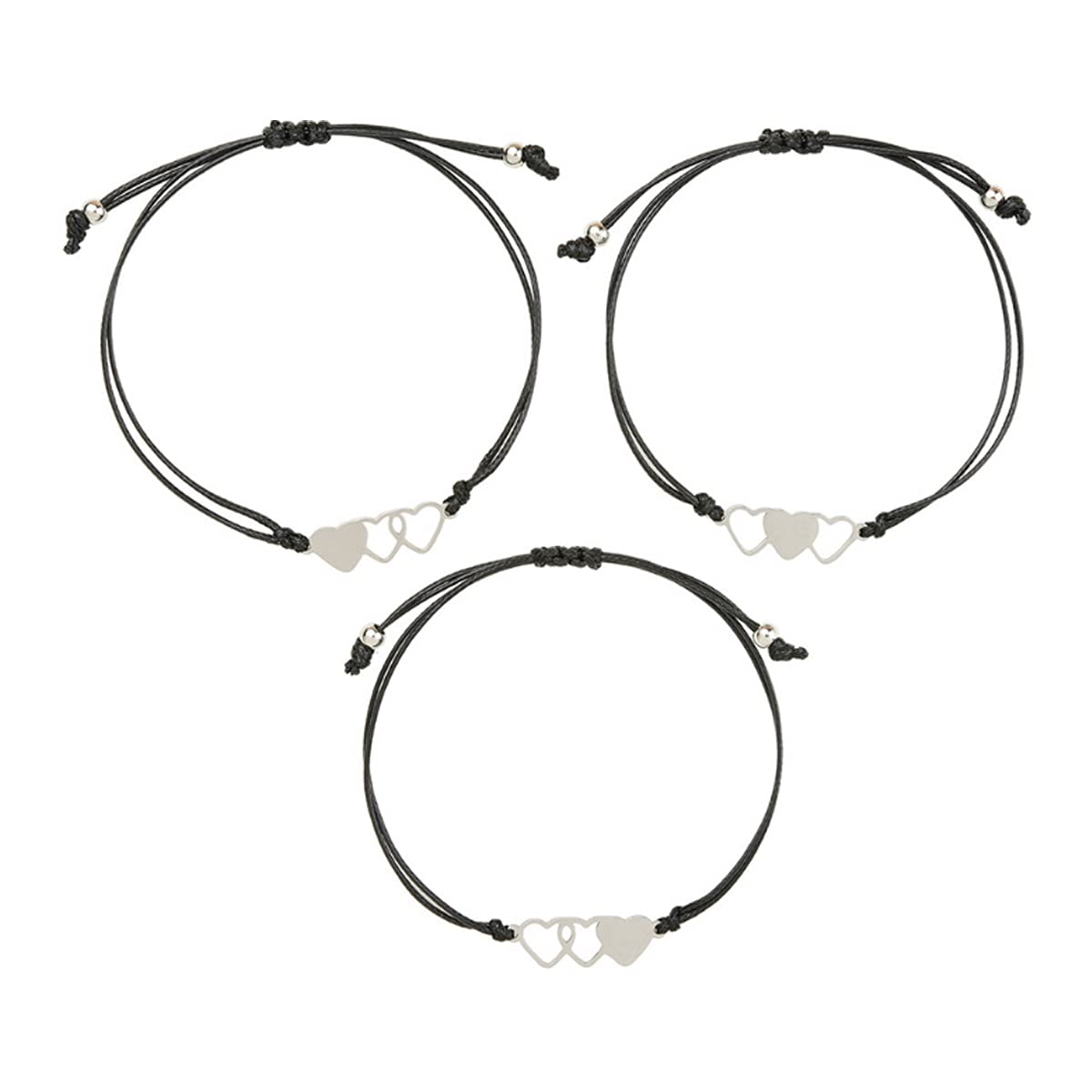 3 Pcs Friendship Bracelets Heart Stainless Steel Metal Pendants Bracelets for Sisters Couples Friends Gift(18-30cm)