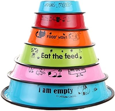 Harukokoro(TM)Stainless Steel Colorful Pet Bowl Painting English Cartoon Printing Dog&Cat Bowl(L, Pink)