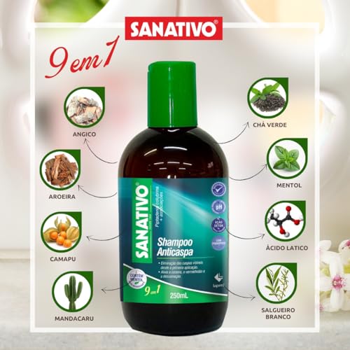 Shampoo Anticaspa Sanativo – Com Aroeira, Chá Verde, Melaleuca, Mentol, Ácido Lático, Salgueirinha e Salgueiro Branco | Combate Caspa, Oleosidade, Coceira e Refresca o Couro Cabeludo