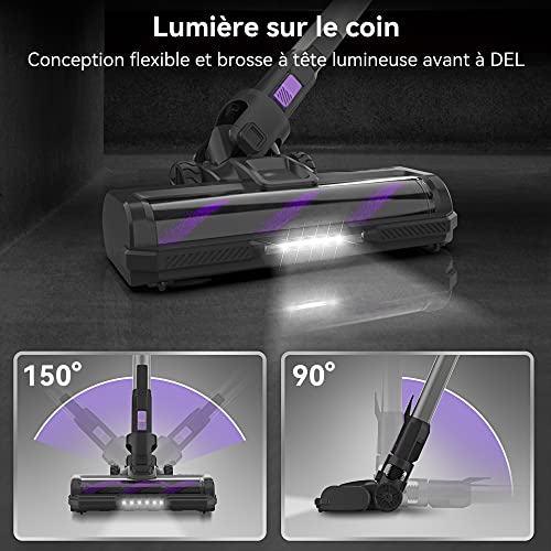 Yassol Aspirateur sans Fil, Aspirateur Balai sans Fil Puissant 55000Pa Pliable, 55Min Autonomie, Aspirateur sans Sac Léger Anti-Emmêlement pour Sol Dur Tapis Poils d'animaux Voiture(Violet)