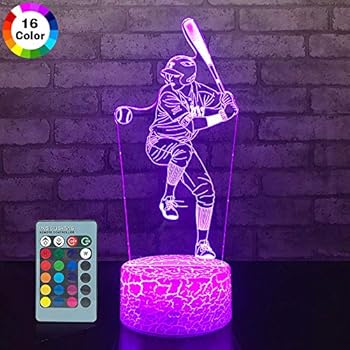 JMLLYCO Baseball Night Lights for Kids Baseball Gifts 16 Colors Change with Remote Control 3D Optical Illusion Baseball Decor Lamp As a Gift Ideas for Kids Boys Birthday Gifts (Baseball)