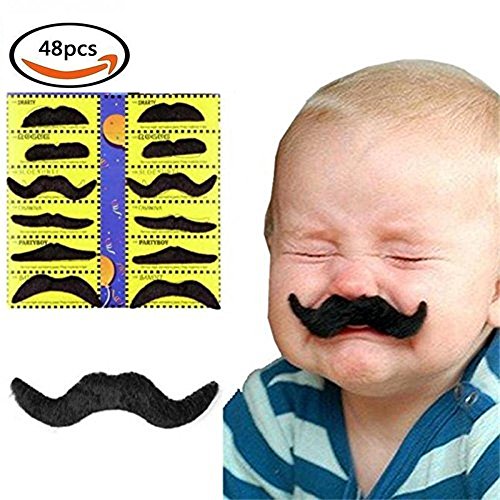 Fake Mustache Black Self-adhesive Funny Fake Mustache False Beard 48PCS for Halloween Costume Party Cosplay Makeup Props By LW Funny Toys