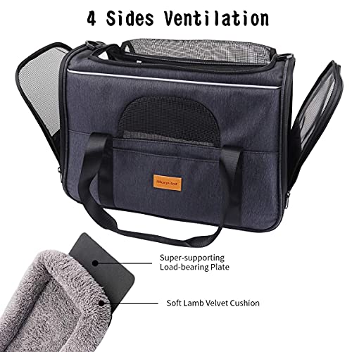 Morpilot Pet Carrier Bag, Portable Cat Carrier Bag Top Opening, Removable Mat and Breathable Mesh, Foldable Cat Carrier Transport Bag for Dogs and Cats, with Shoulder Strap and Pet Bowl Grey