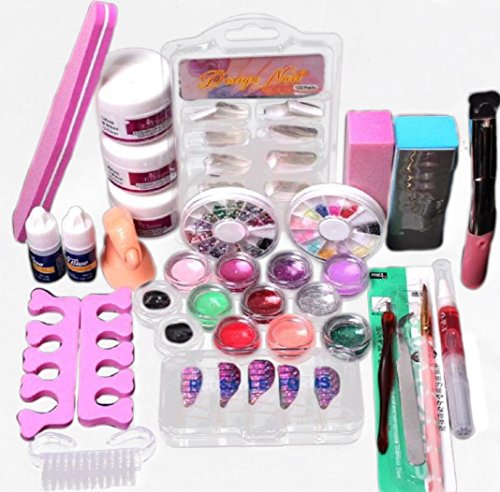 Kinrui Travel Accessories Pro 24 in 1 Acrylic Nail Art Tips Liquid Buffer Glitter Deco Tools Full Kit Set (Colorful) - Thumbnail 2