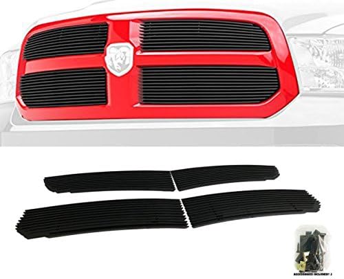 Sizver Black Polished 4pc Billet Grilles Insert Overlay For 2013-2015 Dodge Ram 1500
