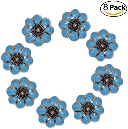 CZC HOME 8PCS Pumpkin Knobs Cabinet Pull Ceramic Handle for Wardrobe Cupboard Dresser (Blue)