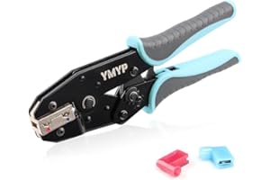 YMYP Crimper for Insulated Flag Terminals, Ratcheting Crimping Tool for AWG 22-14 (0.5-2.5mm²) - Ratchet Terminal Plier - Ele