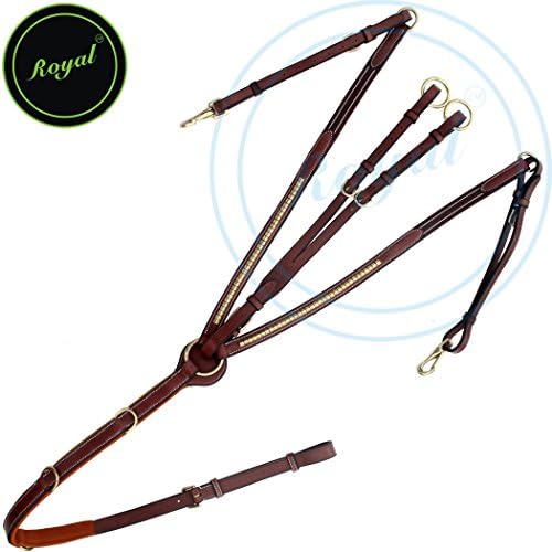 Runners Brass Clinched Padded Breast Plates with Running Attachment./ Brass Buckles./ Buffalo Leather./ Brown Elastic with Grey &amp; Maroon lines.