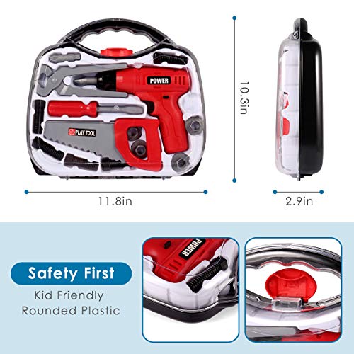 DAPRIL Kids Tool Set, Construction Tool Sets Pretend Play Toys with Electronic Cordless Drill and 14 Pretend Play Construction Accessories, The Best Popular Gift Toys for Boys & Girls