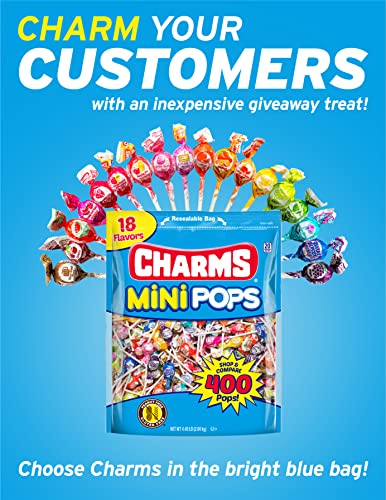 CHARMS MINI POPS – 4.5 LB BAG OF INDIVIDUALLY WRAPPED FRUITY HARD CANDY LOLLIPOPS IN 18 FUN FLAVORS – PEANUT AND GLUTEN FREE, 400 COUNT