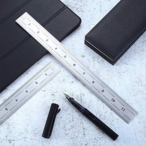 eBoot 2 Pack Stainless Steel Ruler Machinist Engineer Ruler, Metric Ruler with Markings 1/8, 1/16, 1/32, 1/64 Inch for Engineering, School, Office, Architect, and Drawing (12 Inch)