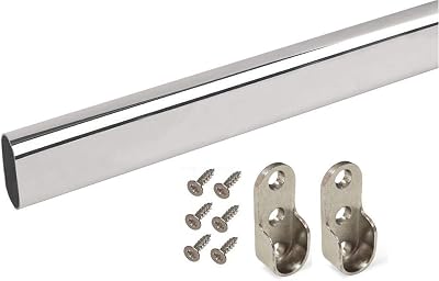 FMK Wardrobe Hanging Rail Set, Polished Chrome Rail 30 x 15 x 0.7 mm
