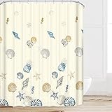 Eforcurtain Ocean Pattern Bathroom Shower Curtain Fabric with Hooks, Starfish Pattern Waterproof Mould-proof Bath Curtain for Kids, 72-Inch By 72-Inch, Yellowish/Beige