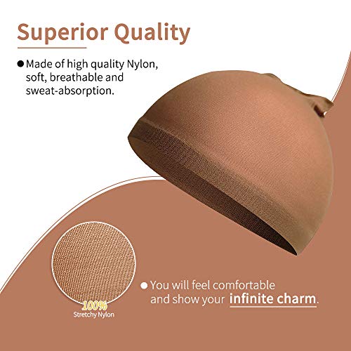 Wig Caps, IKOCO 6 Pcs Nylon Stocking Caps for Wigs Strenchy Wig Caps for Women (Brown)