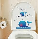 Mziart Cartoon Toilet Lid Cover Stickers For Kids, Waterproof & Removable Stickers for Restroom wall decals - Cute Spray Whale