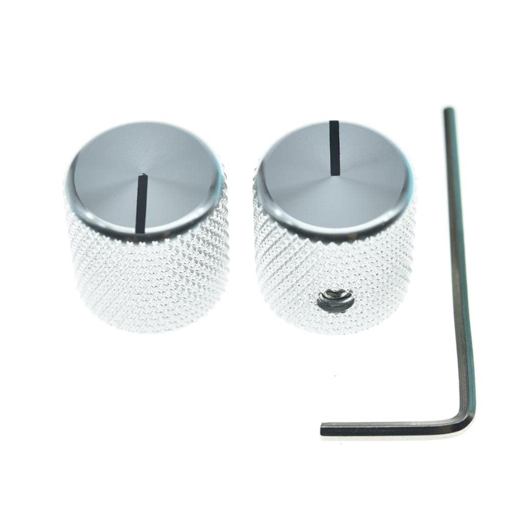 KAISH Set of 2 Aluminium Metal Flat Top Guitar Bass Knobs Guitar Volume/Tone Control Knobs 1/4" Universal Potentiometer Pot Knobs with Indicator Line for Tele/Telecaster Silver