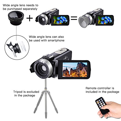 Camcorder Video Camera Full HD 1080p 30fps 24.0MP Camcorders With External Microphone Night Vision Camera Webcam 3” Touchscreen Digital Camcorder