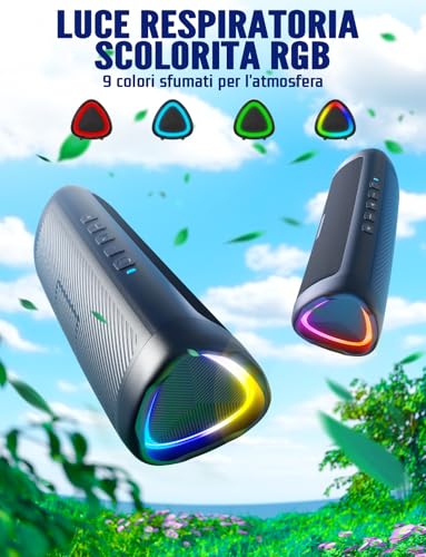 UOHHBOE Portable Bluetooth Speaker Powerful 30W Bluetooth Speaker 5.3 Pairing TWS 24 Hours Connection Distance 30 m Colourful LED Light for Hands-Free Calling AUX for Outdoor Party