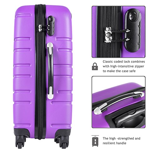 3 Pcs Luggage Set Hardside Travel Suitcase with Spinner Wheels Lightweight Durable ABS Hardshell TSA Lock 20 24 28 inch