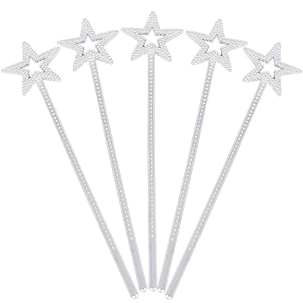 NUOBESTY 12Pcs Silver Plastic Fairy Star Wands Set for Girls Birthday Party Halloween Dress up Magical Costume Props - 22 X 7.5 X 1.0 Cm