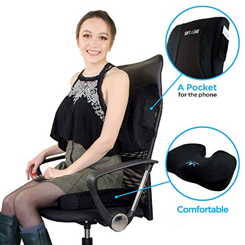 SOFTaCARE Seat Cushion Coccyx Orthopedic Memory Foam And Lumbar Support