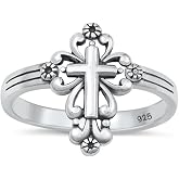 CHOOSE YOUR COLOR Sterling Silver Victorian Style Cross Ring