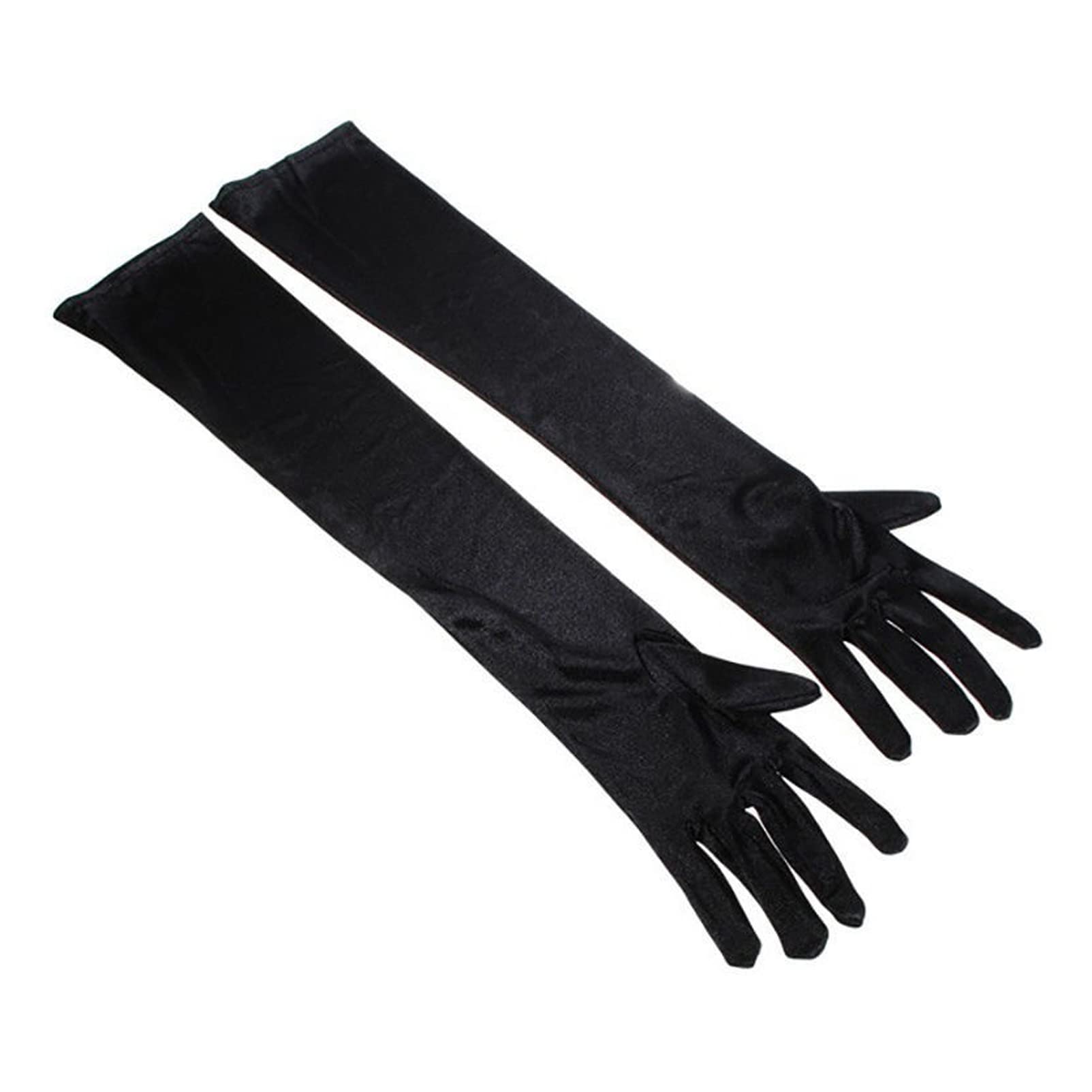 Lansonee 52CM Long Satin Evening Gloves - Opera & Prom Gloves in Black
