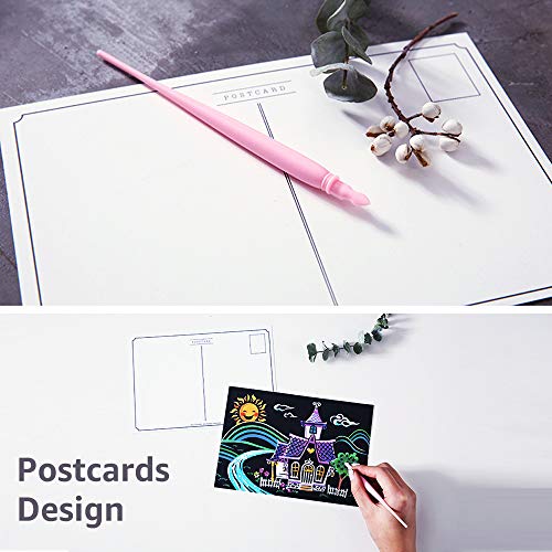 Scratch Art Paper, Rainbow Night View Scratchboard Pads for Adults and Kids, Mini Envelope Postcard Art & Crafts Set: 12 Sheets Scratch Cards & Scratch Drawing Pen, Clean Brush 7.9"x5.5" (Dreamtopia)