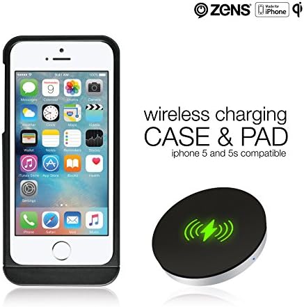 iPhone 5 5S Wireless Qi Charging Receiver Case and Wireless Charger Pad Bundle by ZENS | Effective Wireless Charging for your iPhone with a Slim Design | Qi Certified and Apple MFi Certified