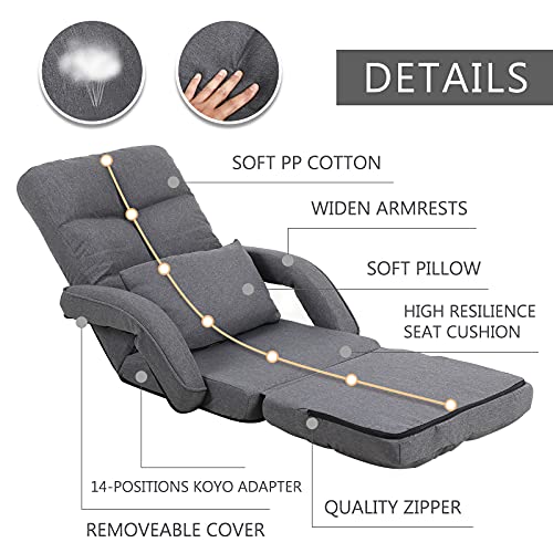 FLOGUOR Indoor Floor Chair with Armrest and Pillow Folding Chaise